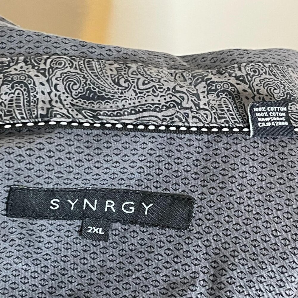 Synrgy Gray Micro-Pattern Button-Down Shirt Size … - image 7